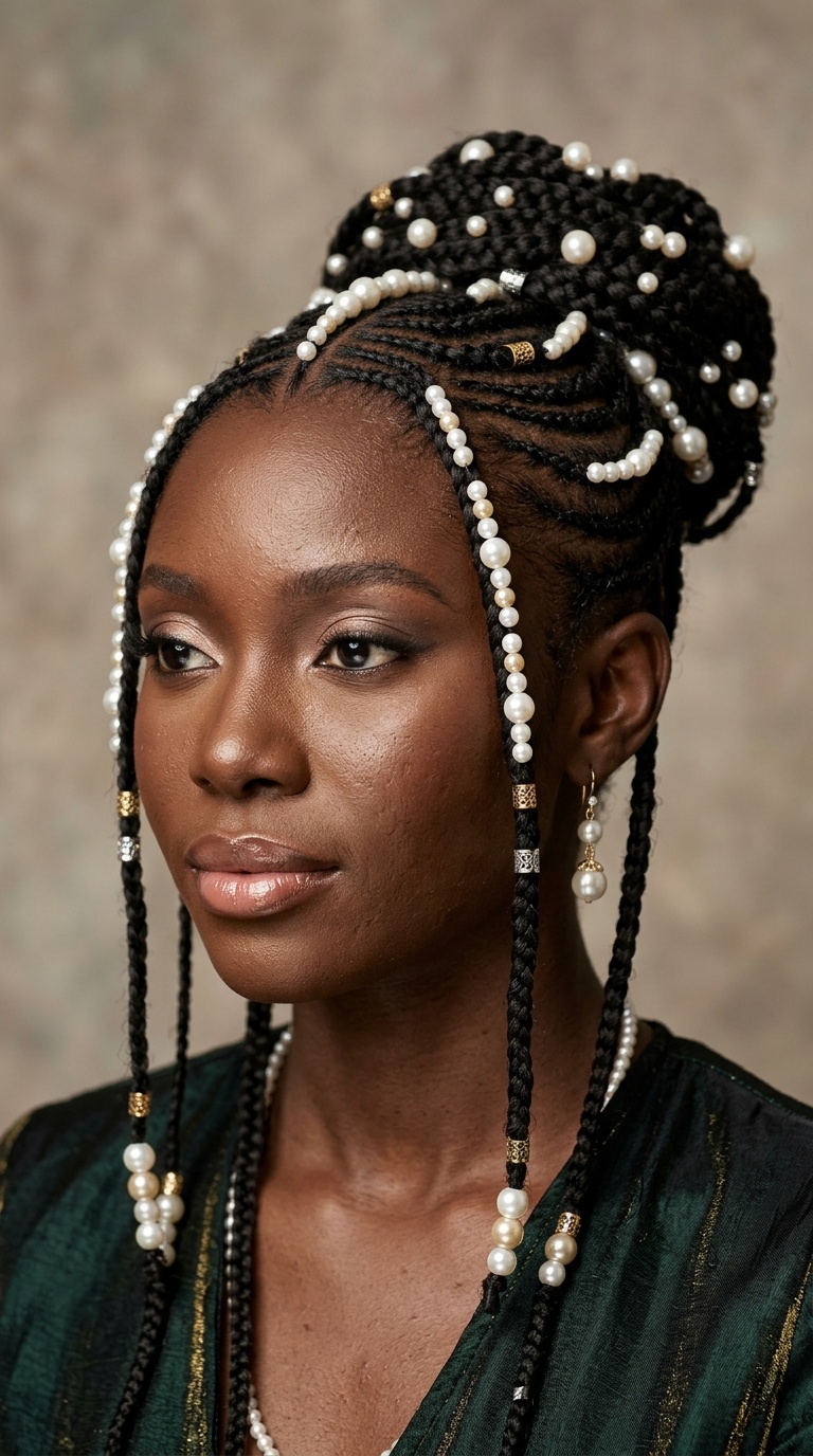 Fulani Braids with Pearl Embellishments