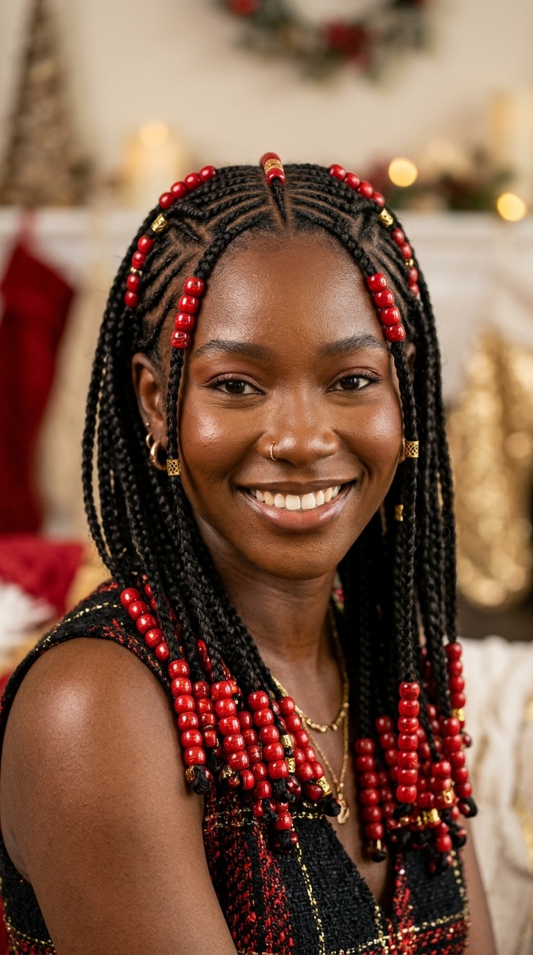 Fulani Braids with Red Beads