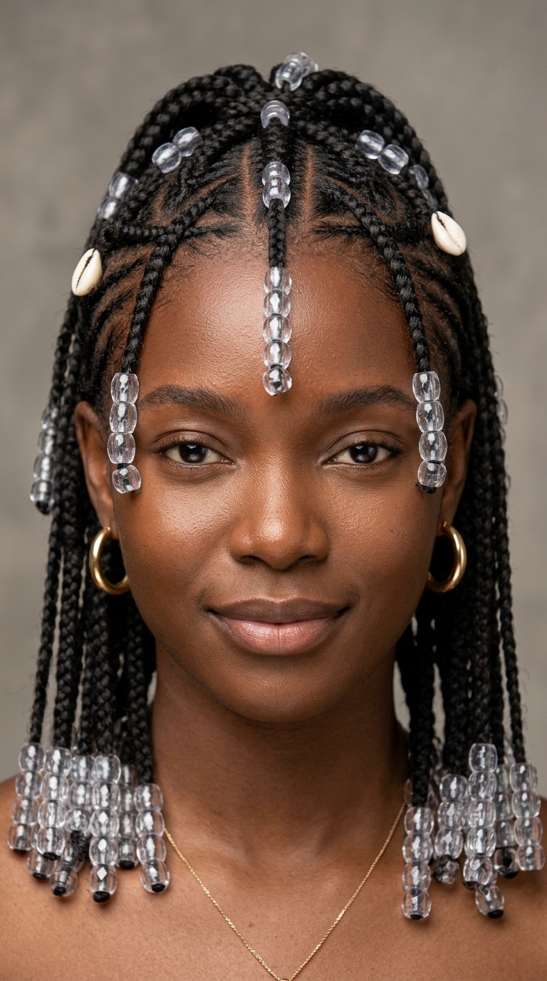 Fulani Braids with Symmetrical Clear Beads