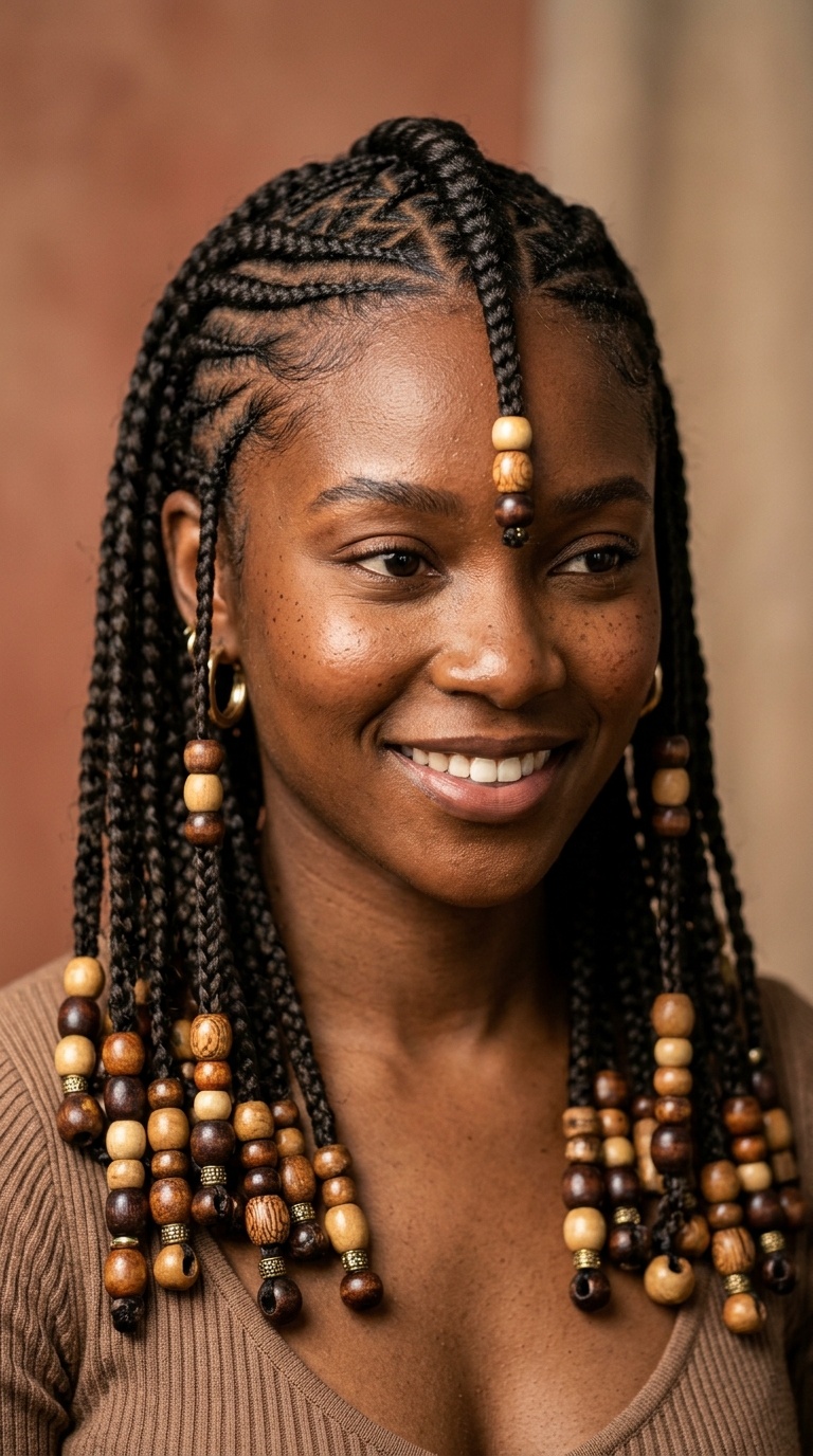 Fulani Braids with Wooden Beads
