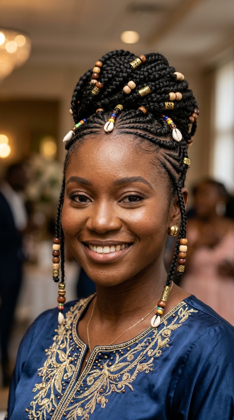 Fulani-Inspired Braided Updo with Beads