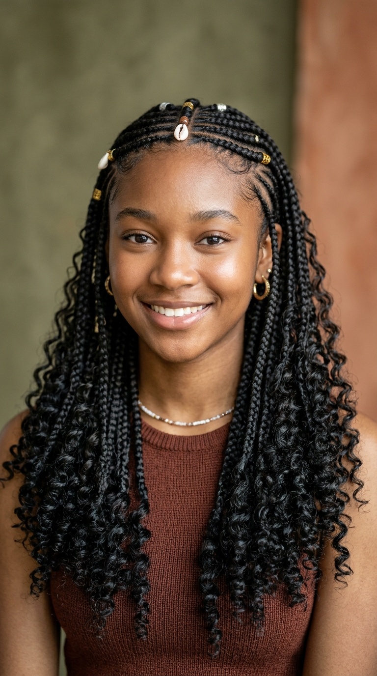Fulani-Inspired Braids with Curly Extensions