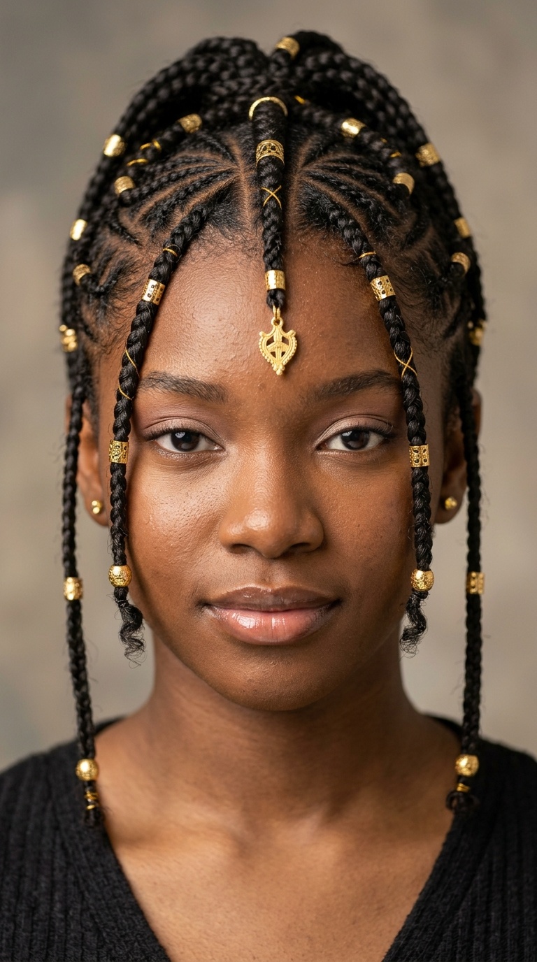 Fulani-Inspired Braids with Gold Accents