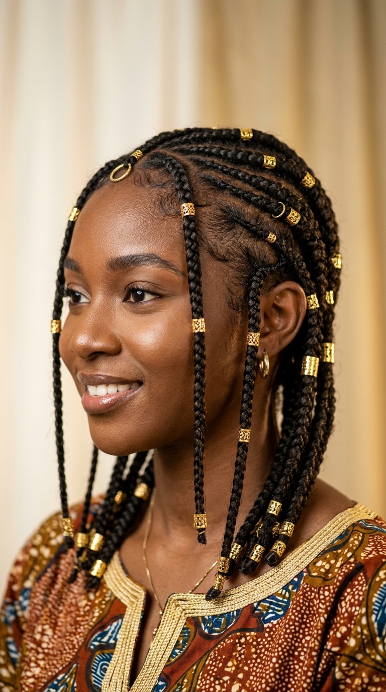 Fulani-Inspired Braids with Gold Cuffs