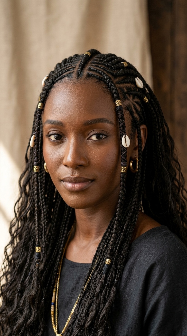 Fulani-Inspired Braids with Loose Back