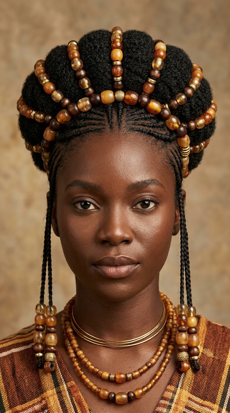 Fulani-Inspired Crown with Amber Resin Beads