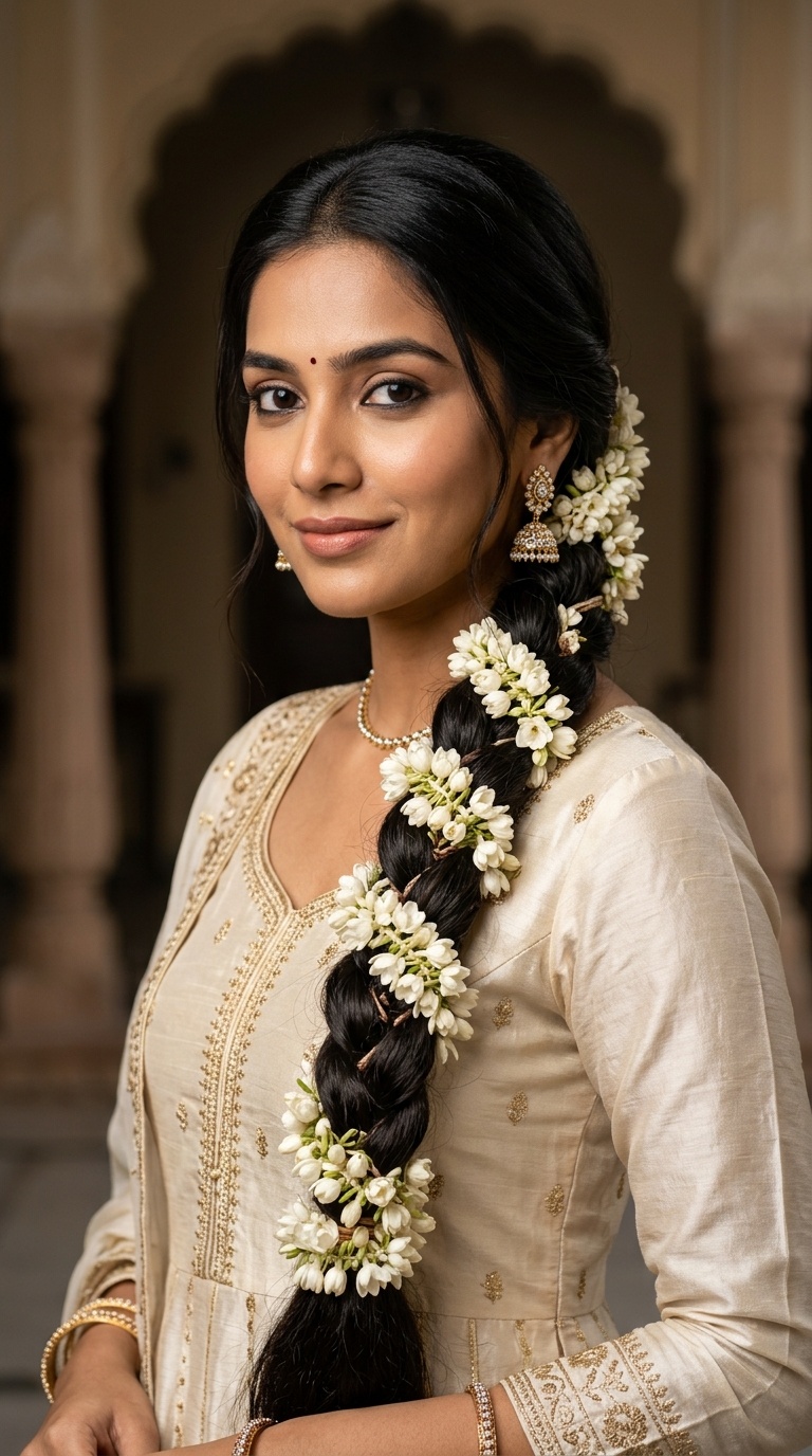 Gajra Wrapped Long Braid