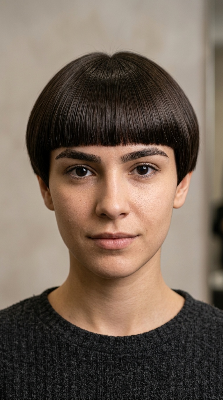 Geometric Bowl Cut with Precise Fringe