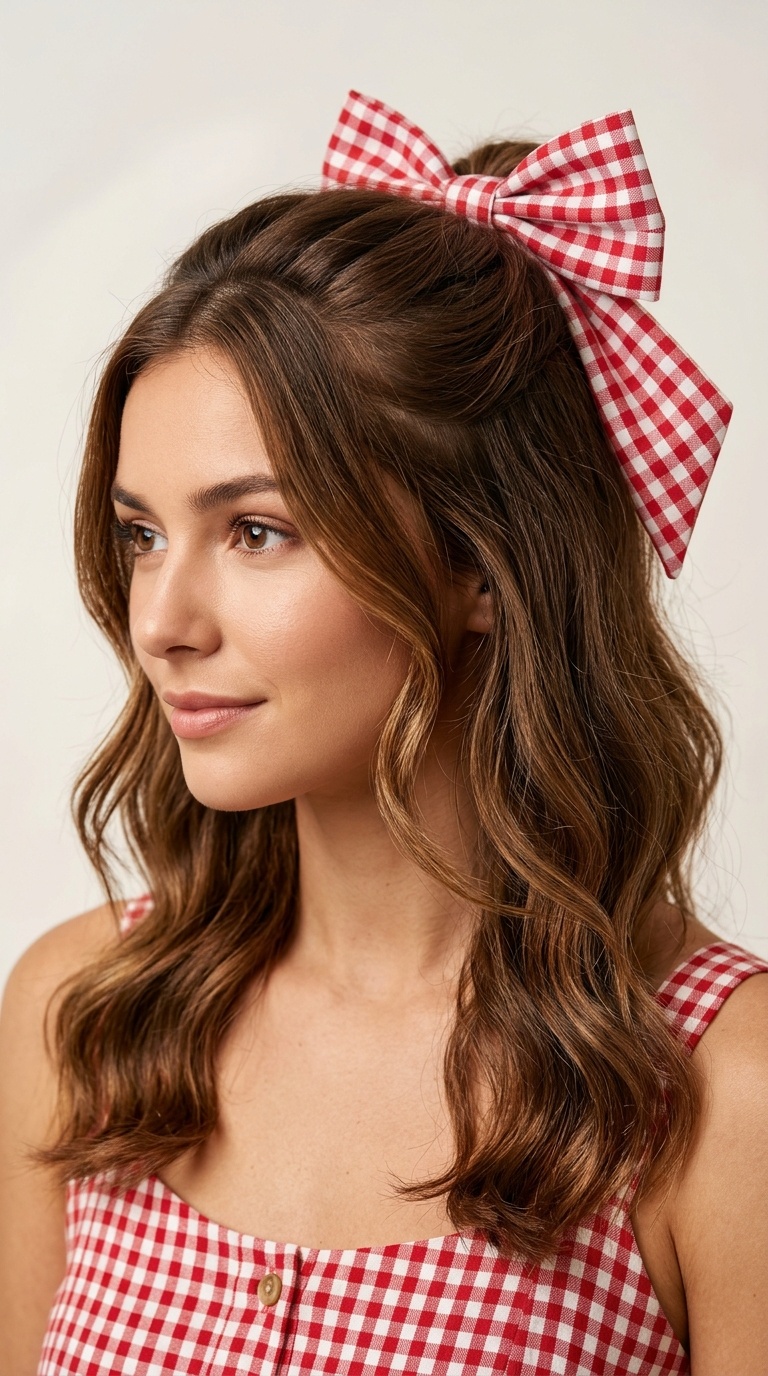 Gingham Print Picnic Bow