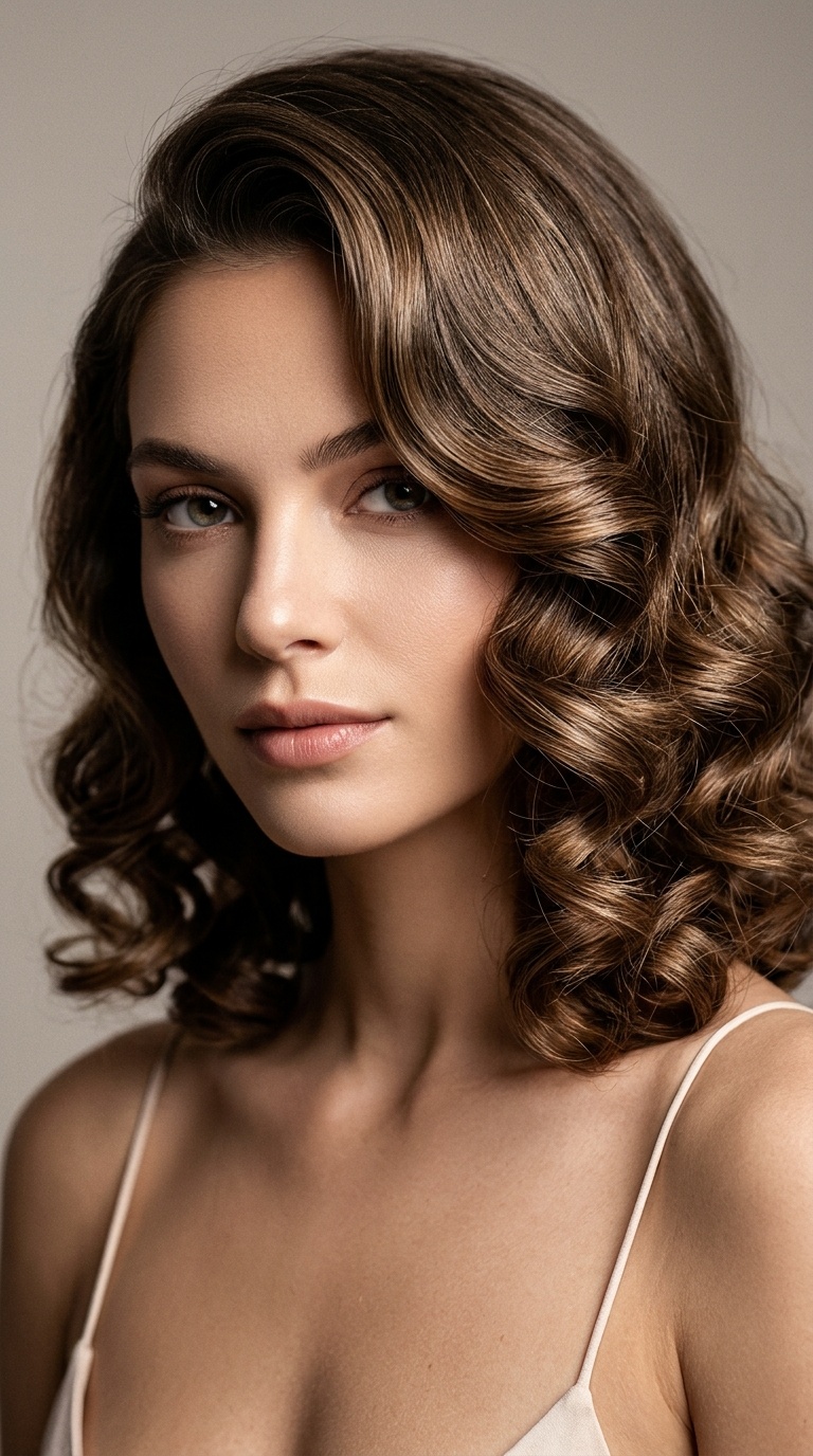 Glamorous Side-Parted Barrel Curls