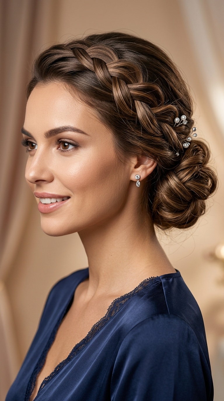 Glamorous Side-Swept Braided Chignon
