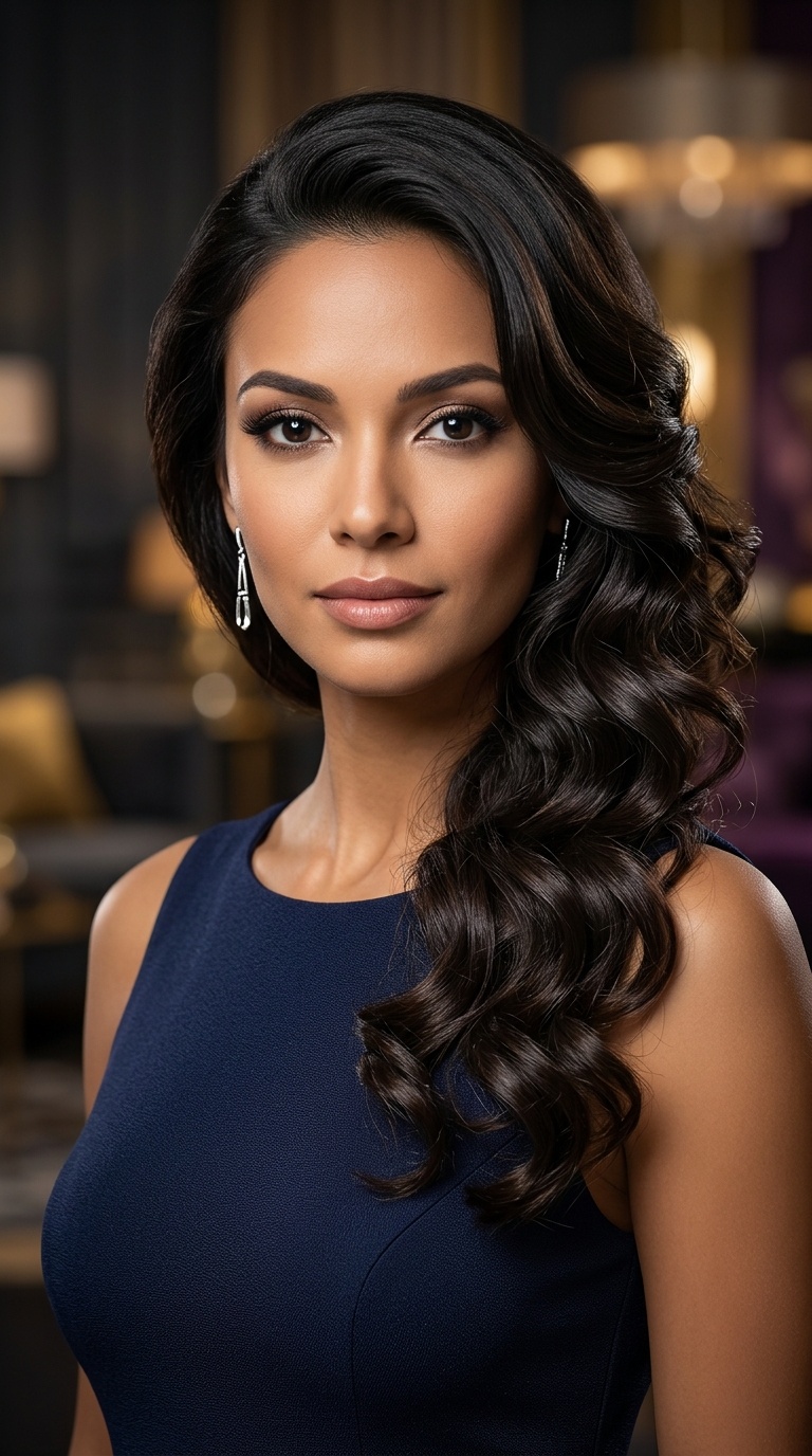Glamorous Side-Swept Curls