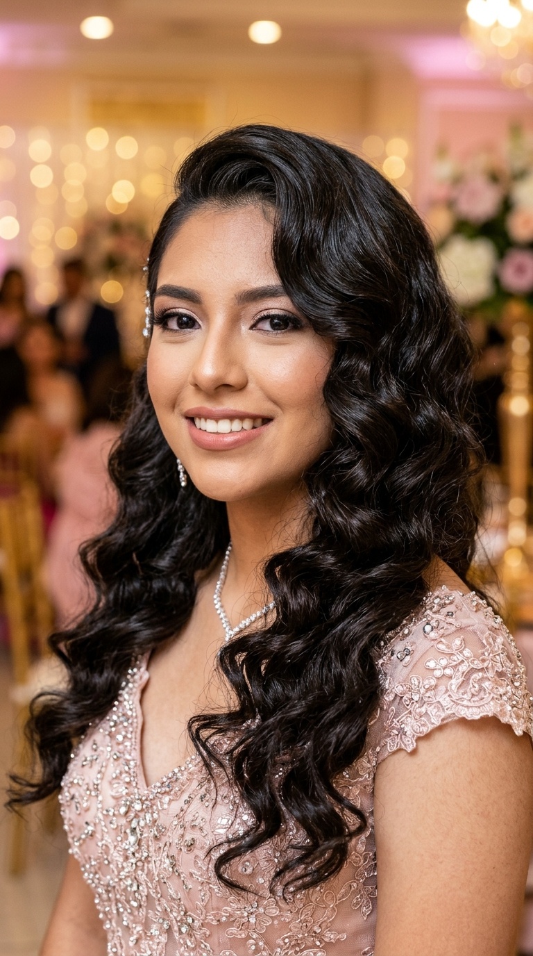 Glamorous Side-Swept Hollywood Curls