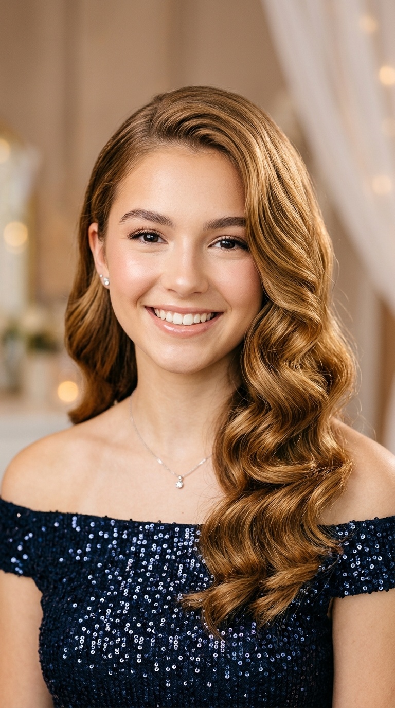 Glamorous Side-Swept Hollywood Waves