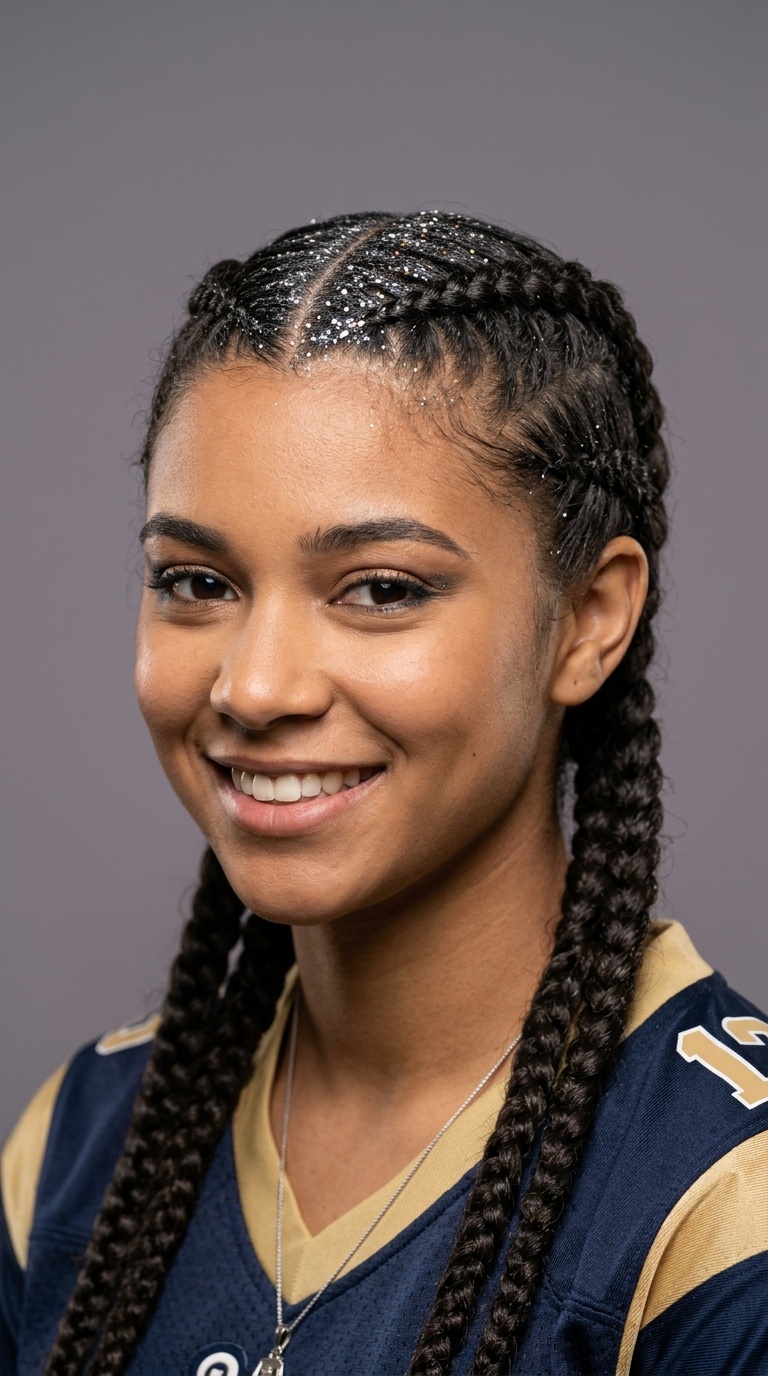 Glitter-Parted Boxer Braids