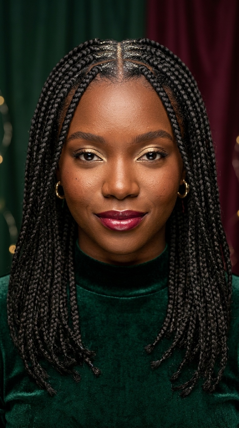 Glitter-Parted Knotless Braids