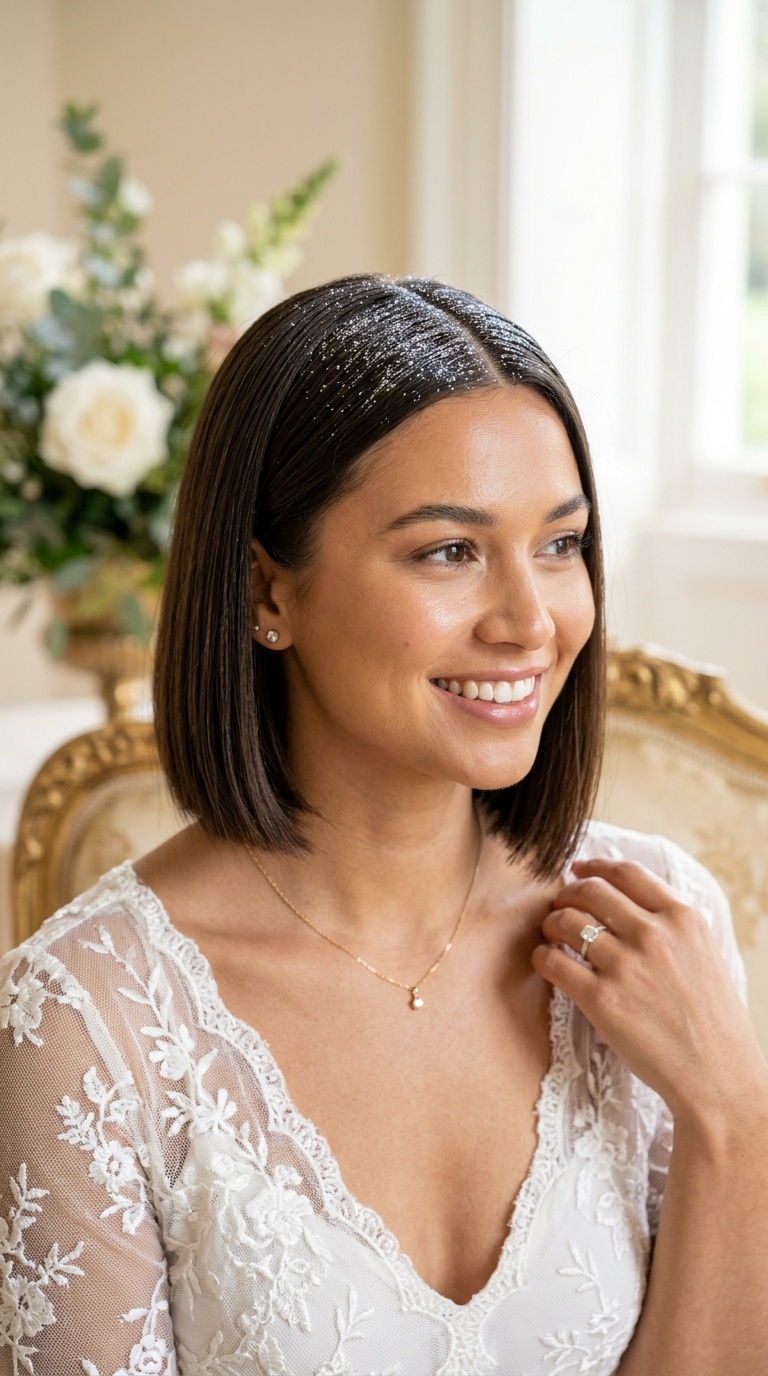 Glitter-Parted Straight Bob