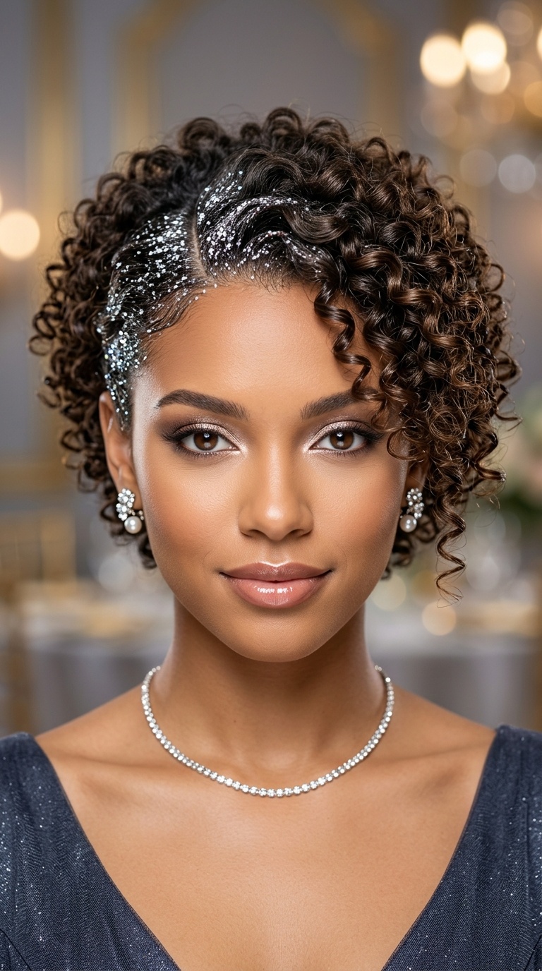 Glitter Parting with Curls