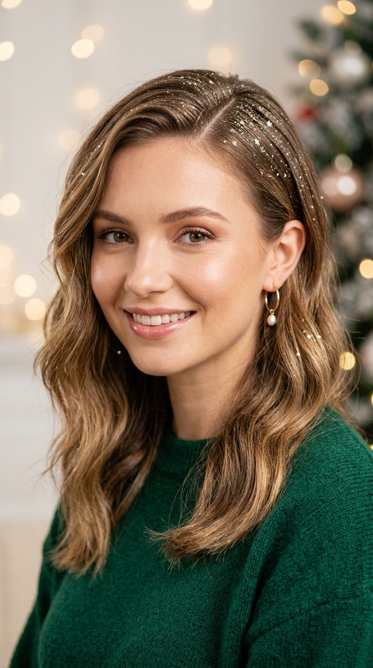 Glittery Deep Side Part