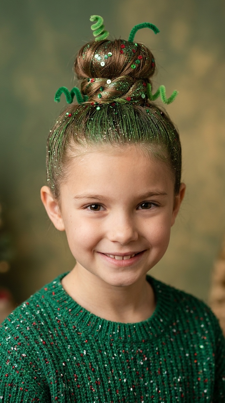 Glittery Grinch Top Knot