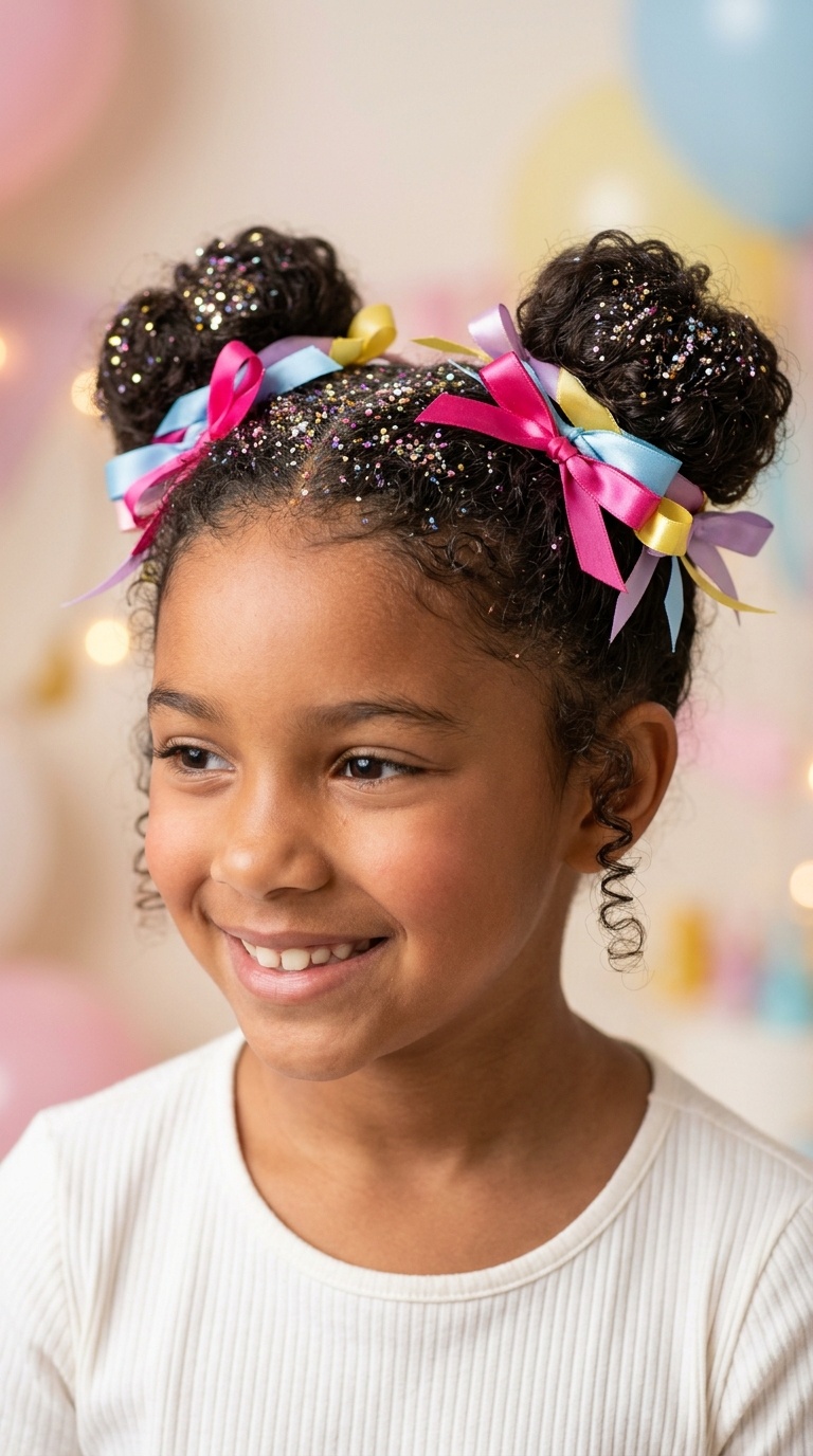 Glittery Space Buns with Satin Ribbons