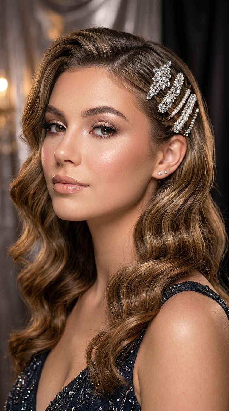 Glitzy Barrette-Pinned Waves