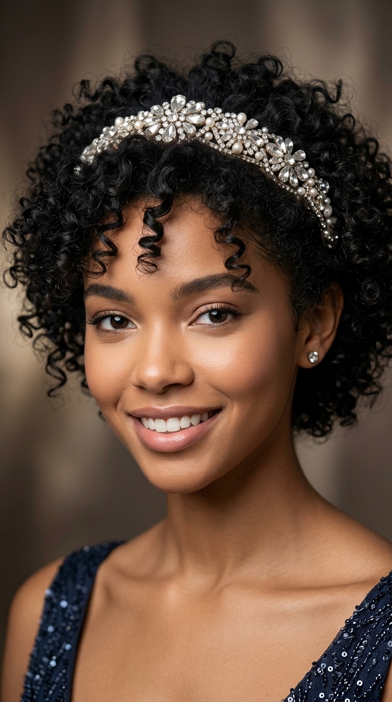 Glitzy Headband with Natural Curls