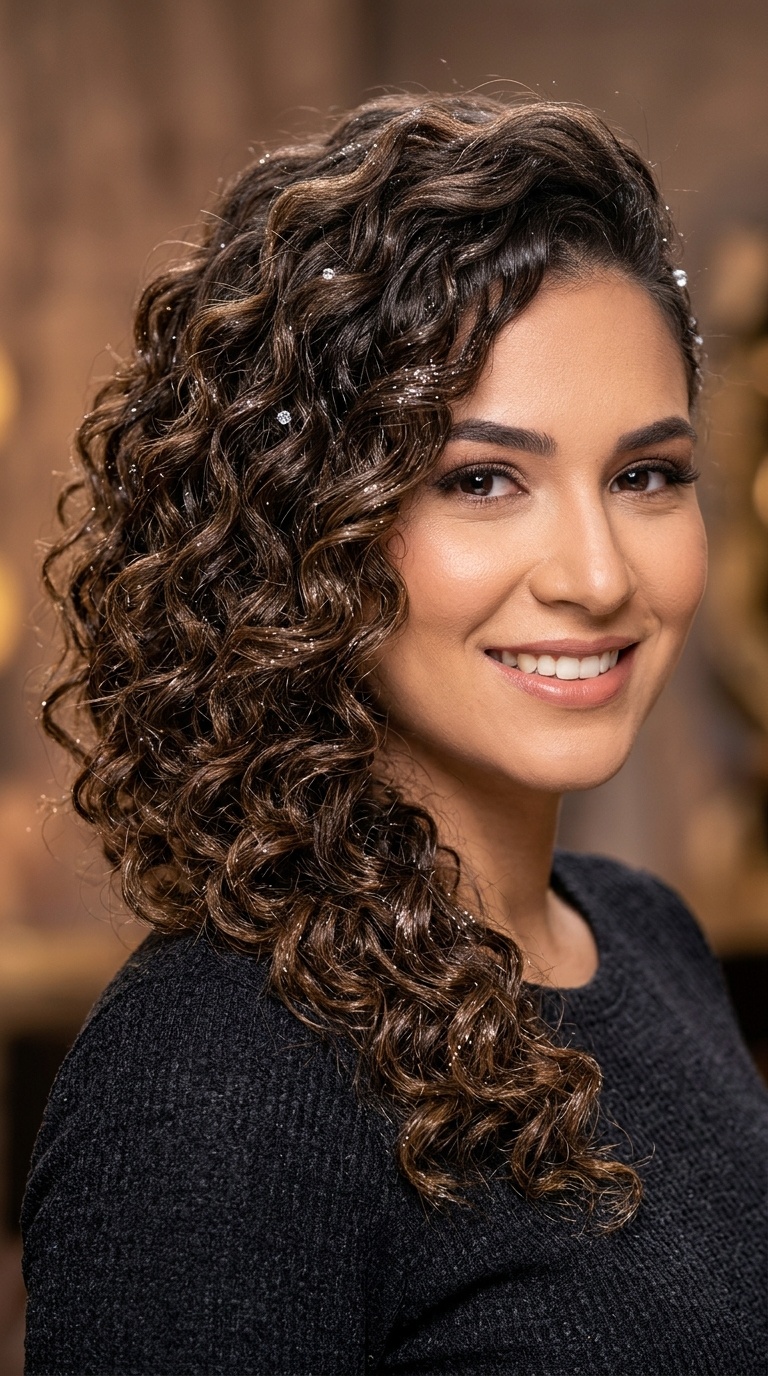 Glitzy Side-Swept Curls