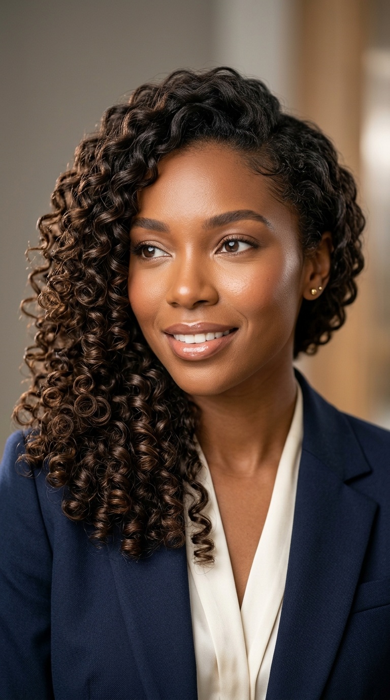 Glossy Side-Swept Curls