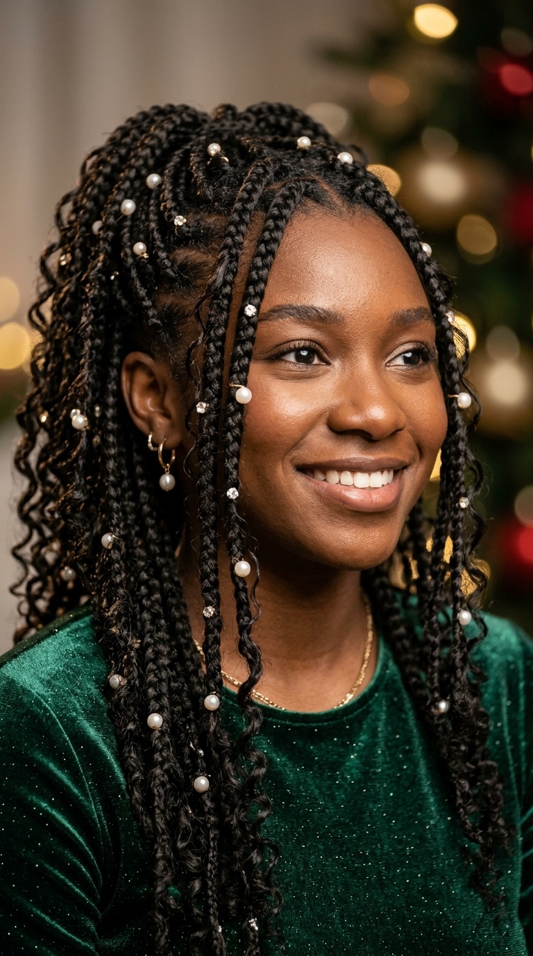 Goddess Box Braids with Pearl Accents