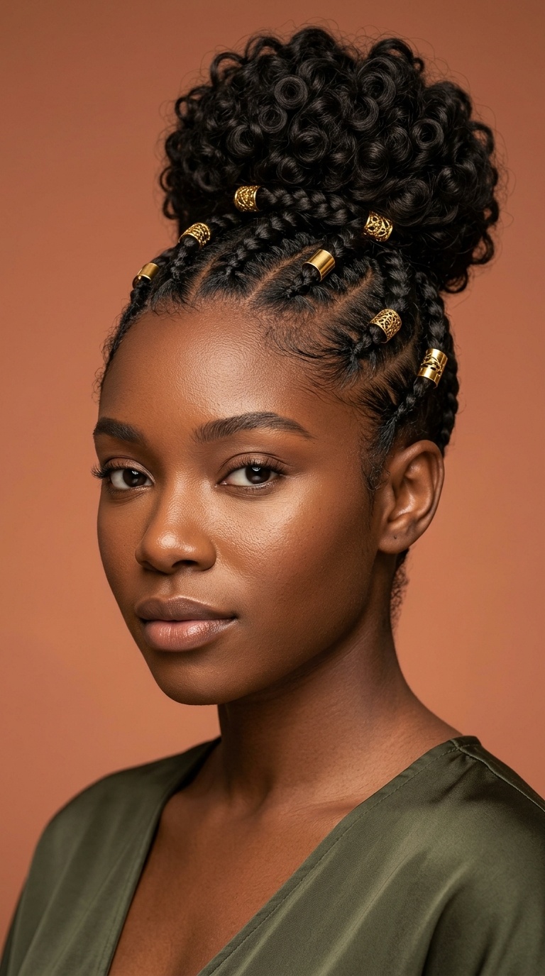 Goddess Braid High Bun with Gold Cuffs