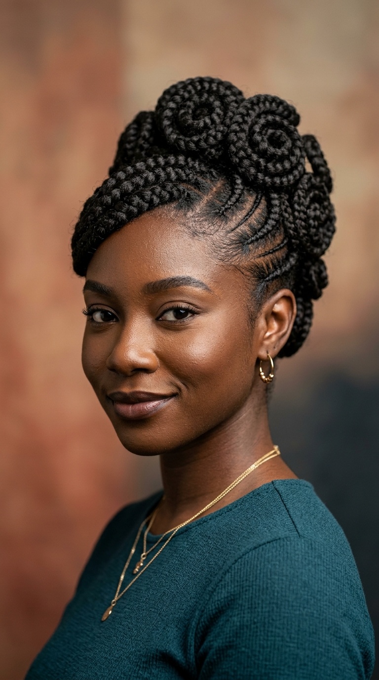 Goddess Braid Updo with Intricate Swirls