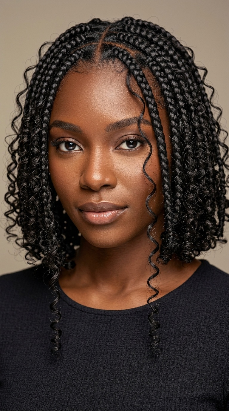 Goddess Braids Bob with Face-Framing Tendrils