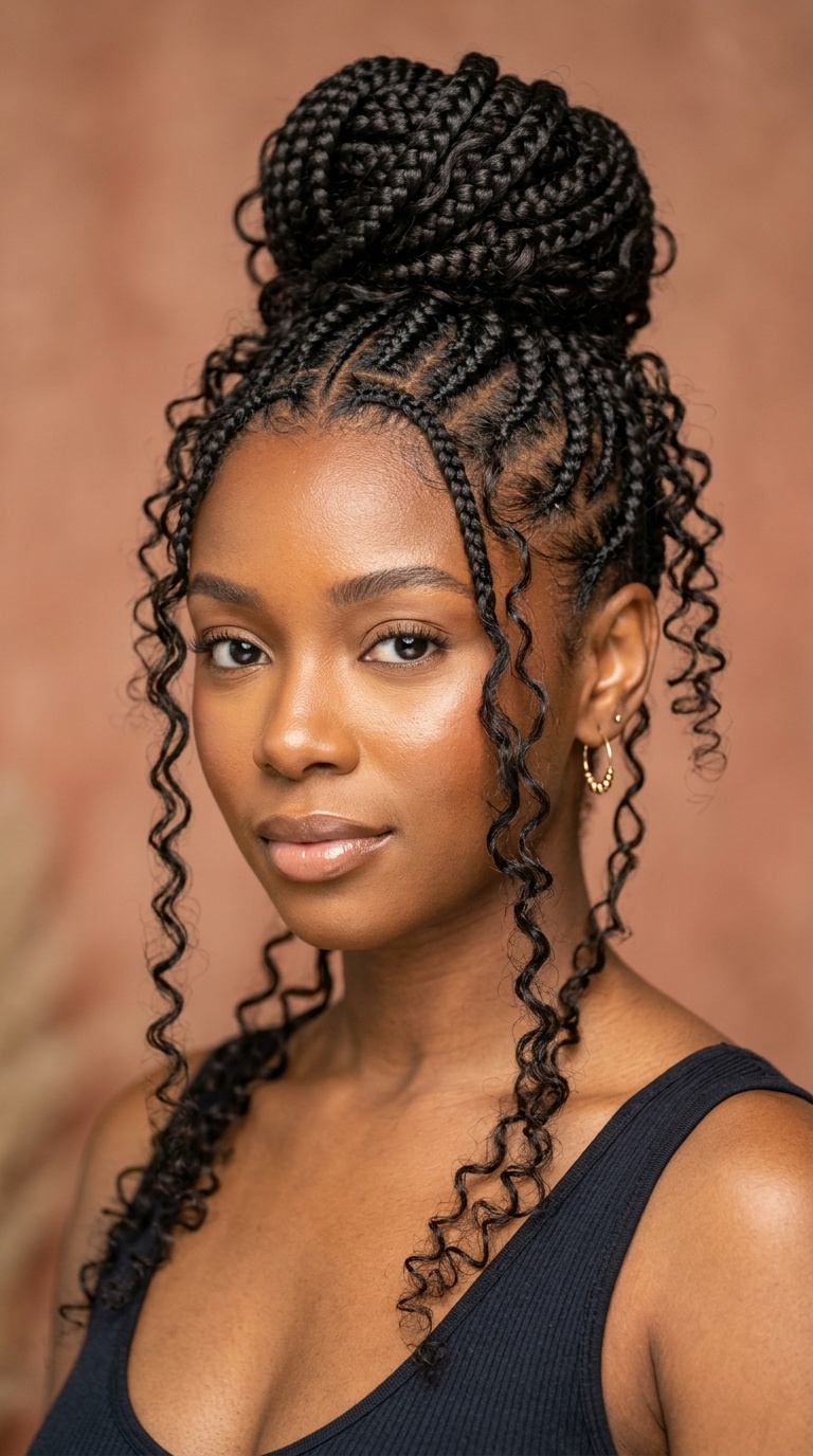 Goddess Braids Bun with Curly Tendrils