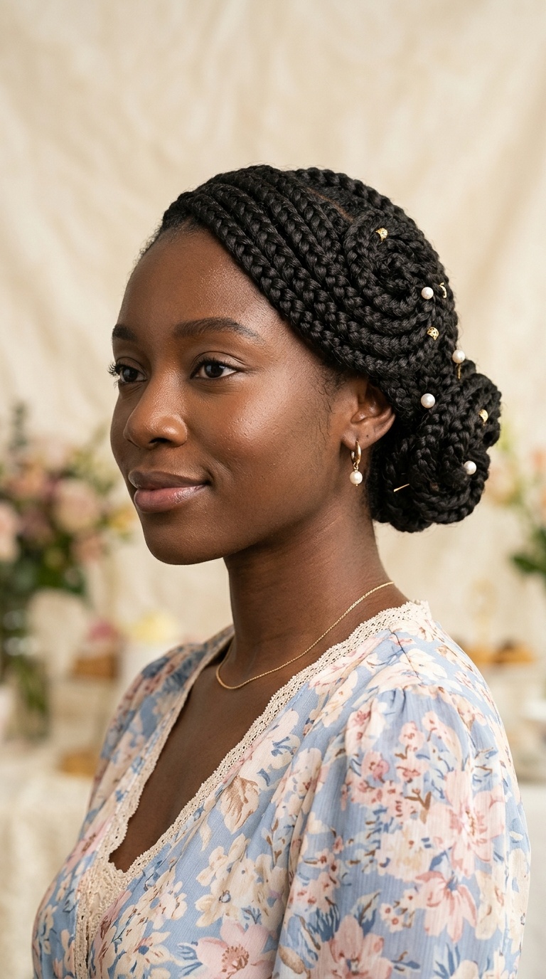 Goddess Braids in a Low Swirl