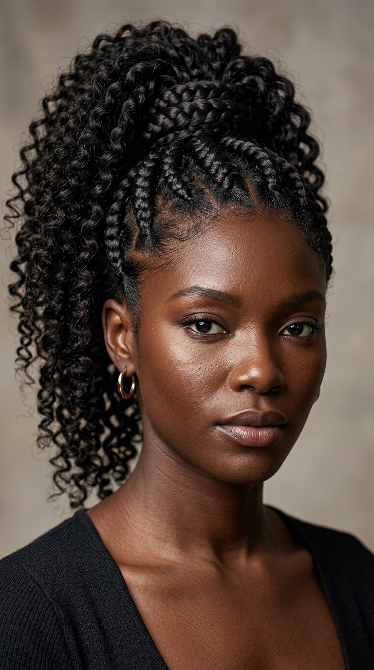 Goddess Braids into High Curly Pony