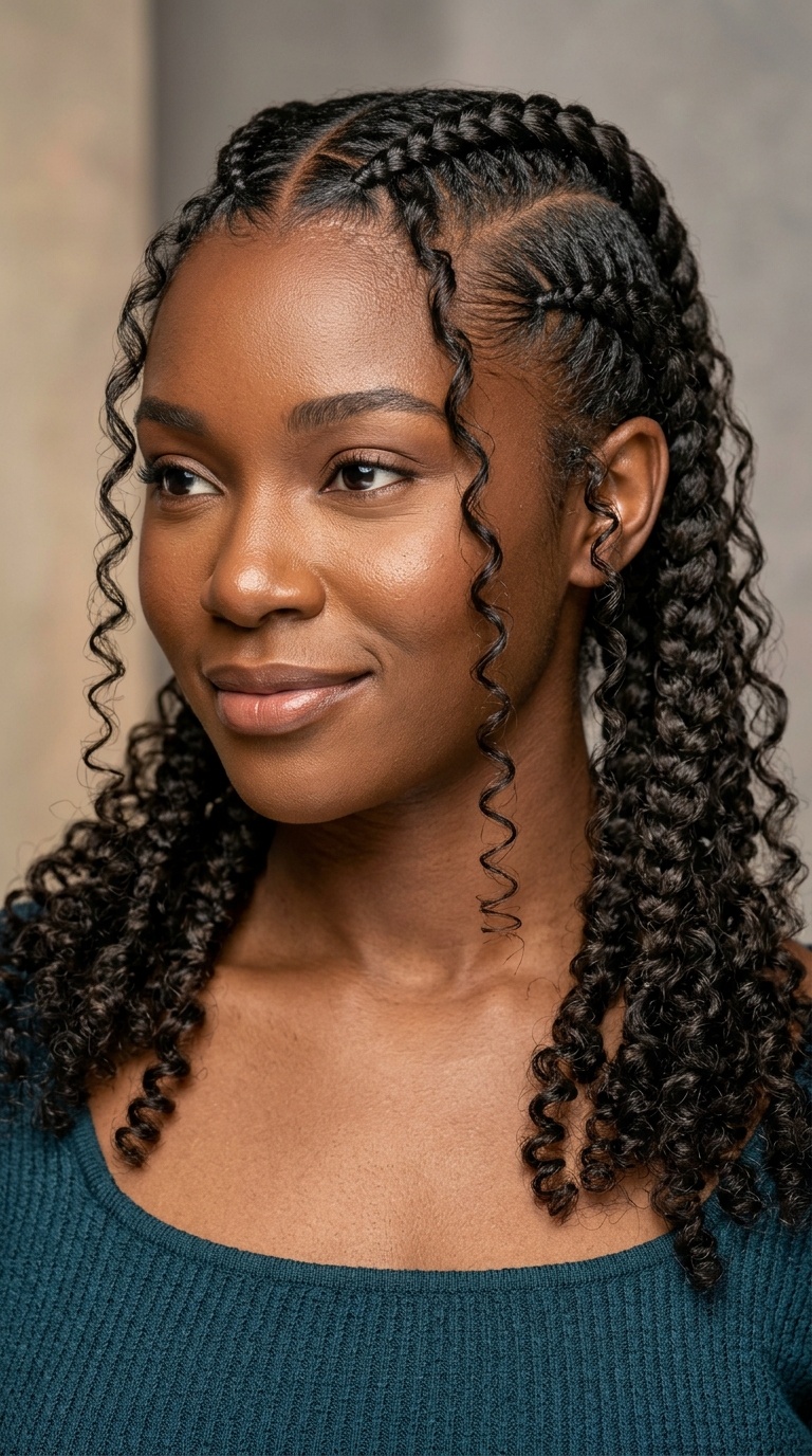 Goddess Braids with Curly Tendrils