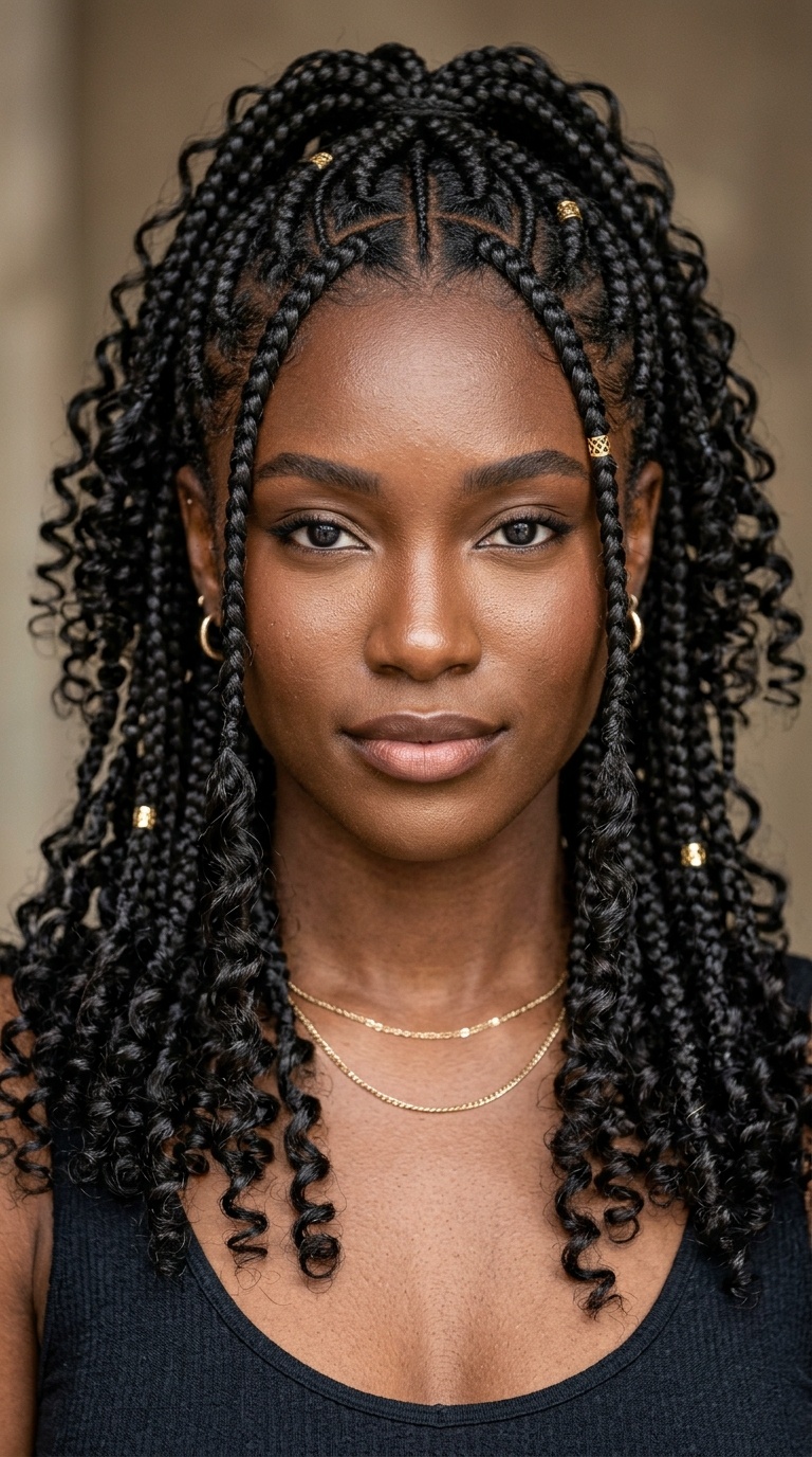 Goddess Braids with Curly Tendrils