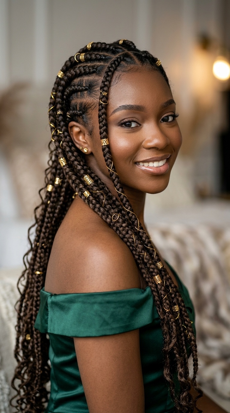 Goddess Braids with Gold Accents