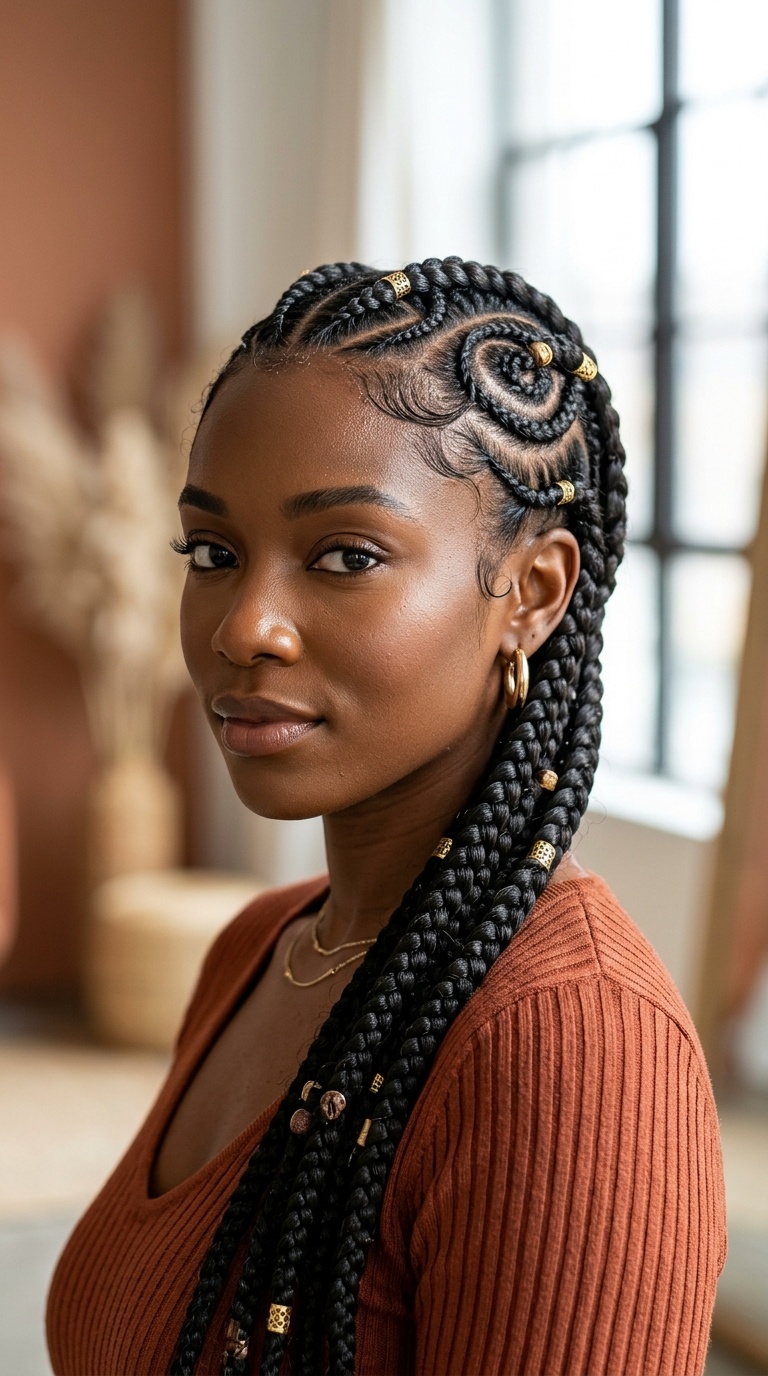 Goddess Braids with Intricate Swirls