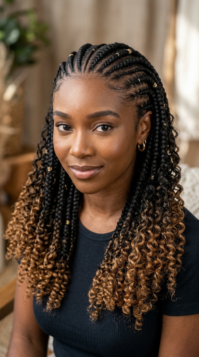 Goddess Braids with Ombre Curly Ends