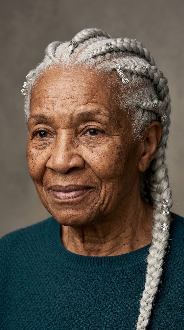 Goddess Braids with Silver Spirals