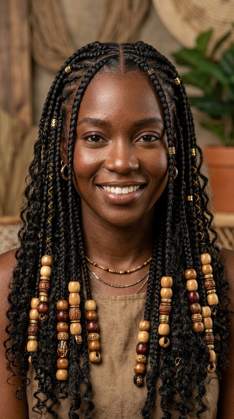 Goddess Braids with Wooden Beads