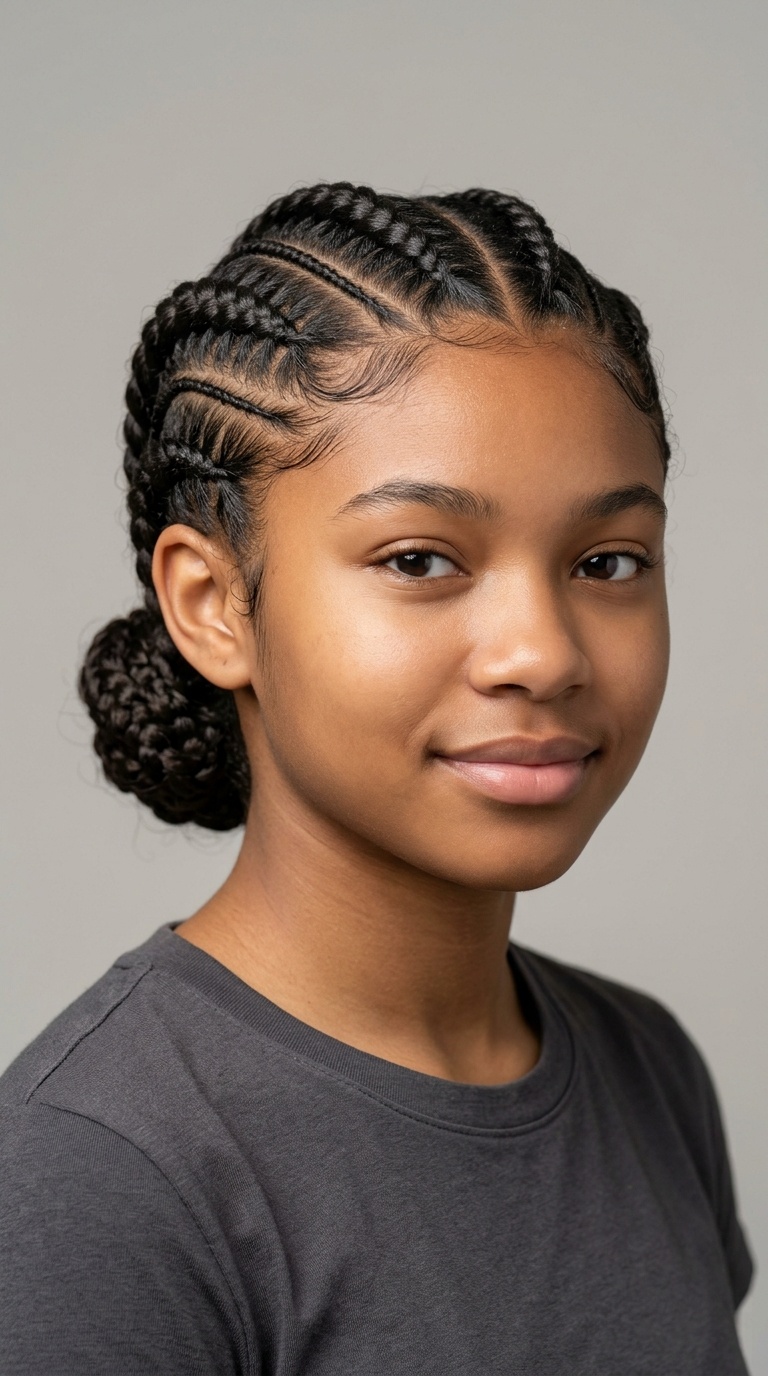 Goddess Cornrows into a Low Bun
