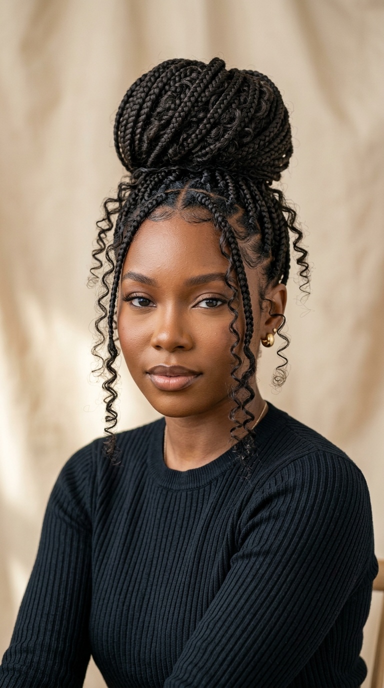 Goddess High Bun with Curly Tendrils
