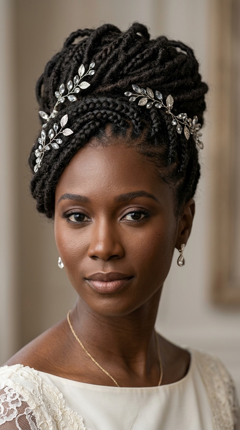 Goddess Locs Updo with Crystal Vines