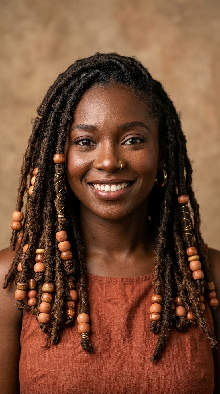 Goddess Locs with Terracotta Beads