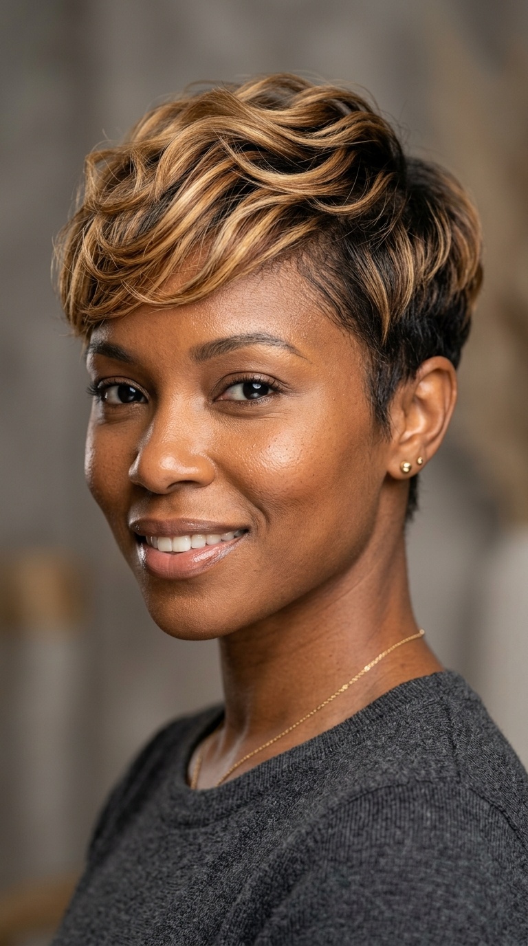 Golden Honey Balayage Pixie