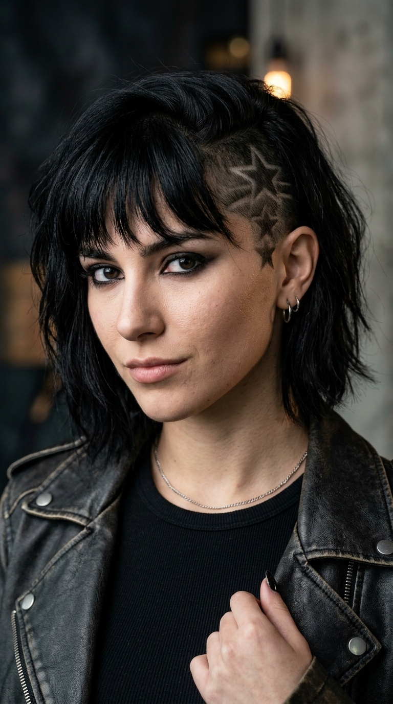 Gothic Black Bob with Star Etchings