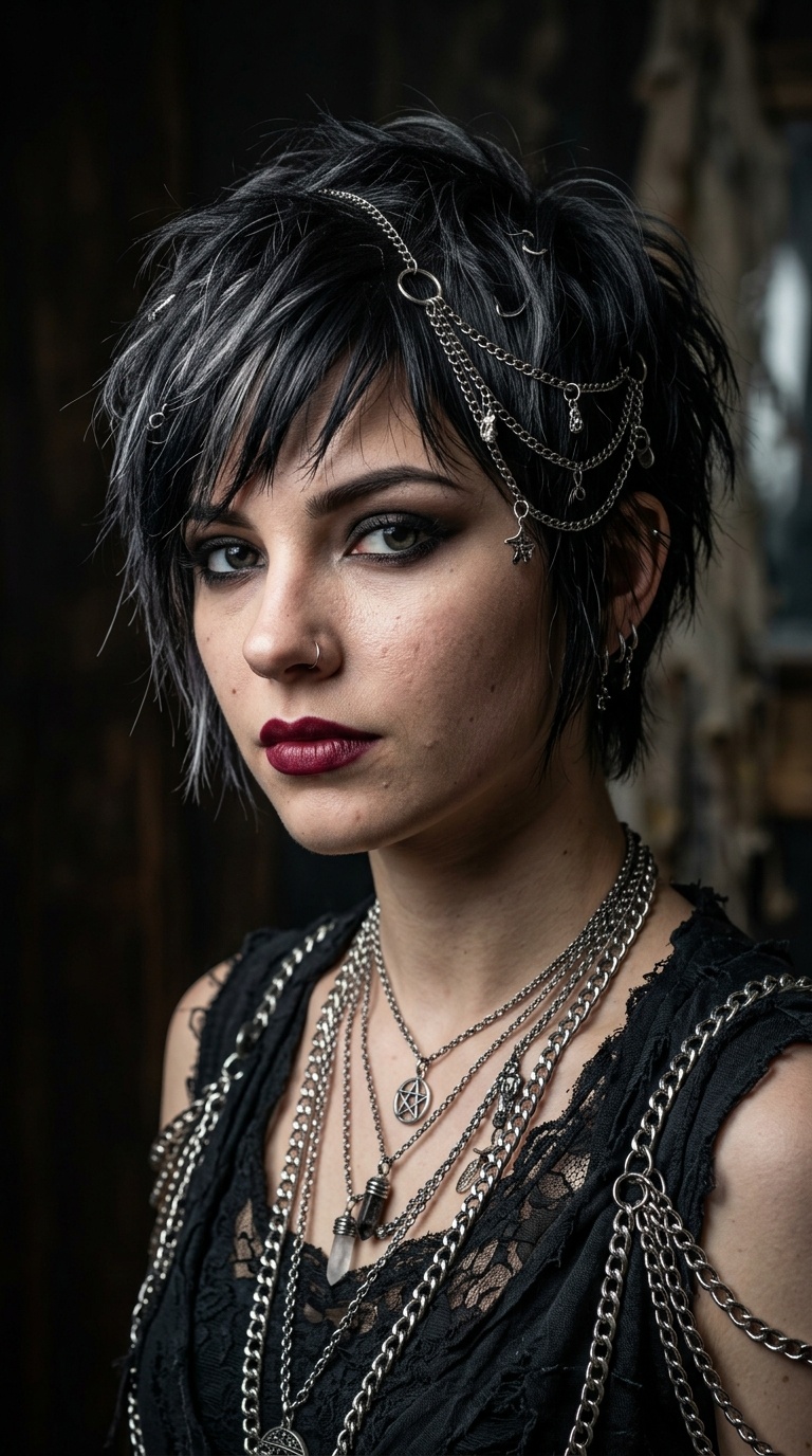 Gothic Pixie with Silver Chains